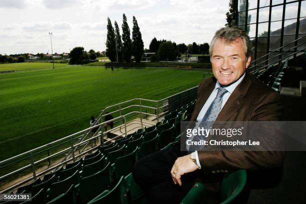 London Irish Vice Chairman Kevin Clancy poses in the stands during the London Irish photocall at The Avenue on August 23 in Sunbury, England.