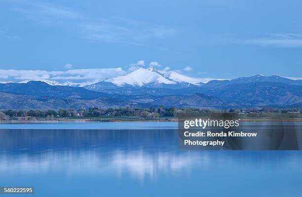 long's peak reflecting in a lake - longmont colorado stock pictures, royalty-free photos & images