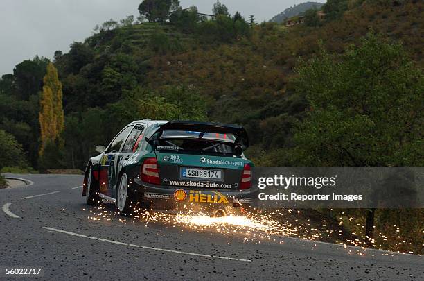 Jan Kopecky and Filip Schovanek Skoda Fabia drive their during the Rally RACC Catalunya, Costa Daurada, October 27, 2005 in Corsica, Spain.