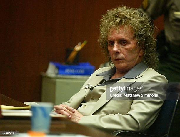 Music Producer Phil Spector sits during a Pre-Trial Conference at the Los Angeles Superior Court on October 27, 2005 in Los Angeles, California....