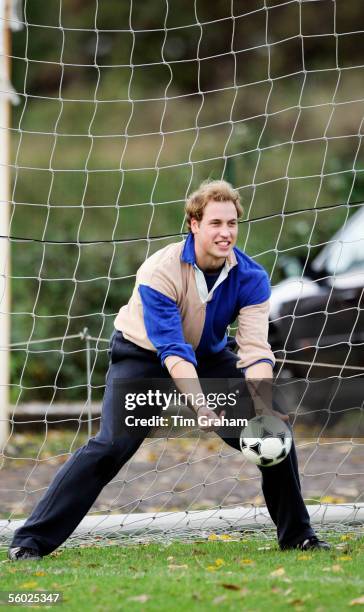 Prince William, President designate of the Football Association, catches the bal while playingl in goal as he joins Charlton Athletics Premiership...