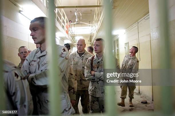 Group of American soldiers takes a tour of the Iraqi-government-run section of the Abu Ghraib Prison October 28, 2005 on the outskirts of Baghdad,...