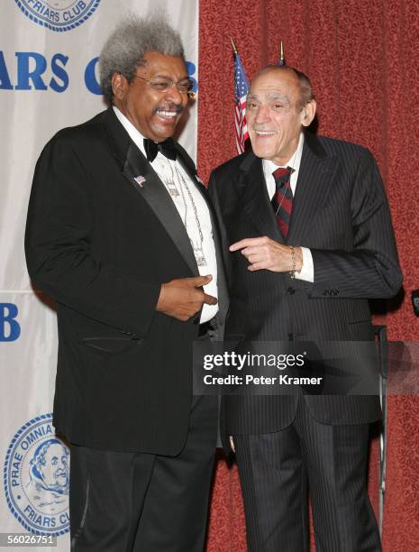 Boxing promoter Don King and actor Abe Vigoda attend the roasting of Don King at the Friars Club on October 28, 2005 in New York City.