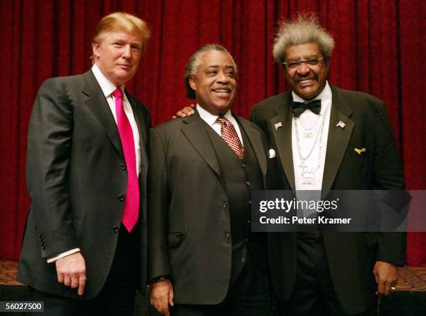 Donald Trump, Reverend Al Sharpton and boxing promoter Don King attend the roasting of Don King at the Friars Club on October 28, 2005 in New York...