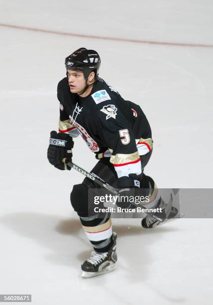 Noah Welch of the Wilkes-Barre/Scranton Penguins skates against the Bridgeport Sound Tigers at Bridgeport's Arena at Harbor Yard on October 23, 2005...