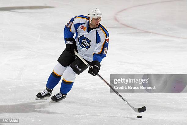 Ryan Caldwell of the Bridgeport Sound Tigers skates against the Wilkes-Barre/Scranton Penguins at Bridgeport's Arena at Harbor Yard on October 23,...