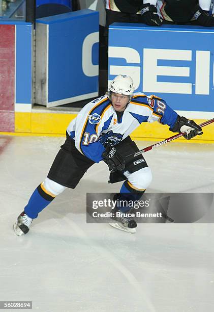 Sean Bergenheim of the Bridgeport Sound Tigers skates against the Wilkes-Barre/Scranton Penguins at Bridgeport's Arena at Harbor Yard on October 23,...