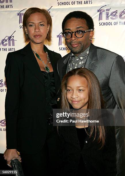 Honoree, director Spike Lee, his wife Tonya and daughter Satchel attend the Tisch School of the Arts "On Location: Tisch NY Gala" at Cipriani's on...