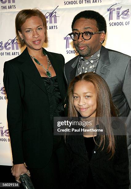 Honoree, director Spike Lee, his wife Tonya and daughter Satchel attend the Tisch School of the Arts "On Location: Tisch NY Gala" at Cipriani's on...