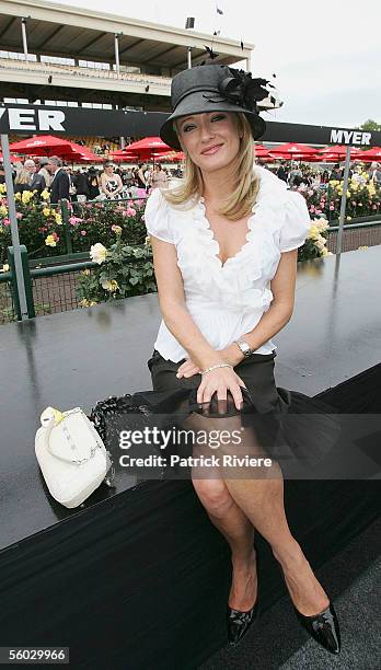Media personality Amber Petty attends the AAMI Victoria Derby Day at Flemington on October 29, 2005 in Melbourne, Australia.
