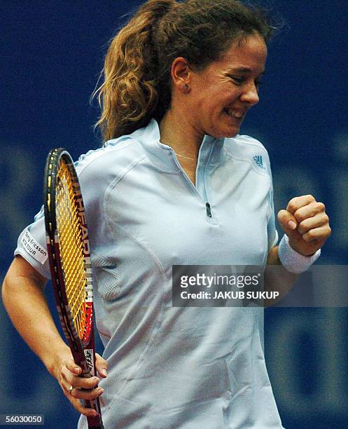 Swiss Patty Schnyder celebrates winning a point against Ana Ivanovic from Serbia and Montenegro during their semifinal tennis match of the WTA...