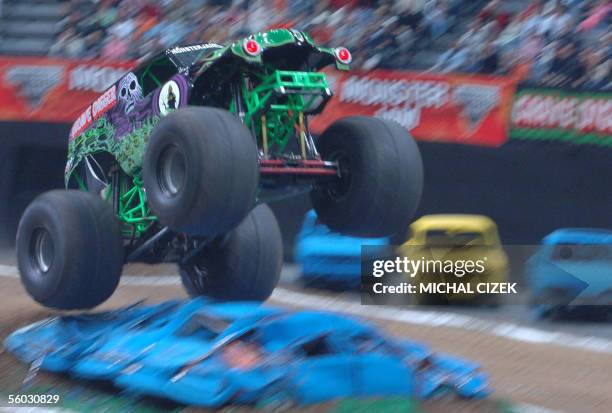 Grave Digger performs in Sazka Arena during the Monster Jam event, the moster truck show on October 29, 2005 in Prague. A monster truck is...