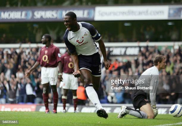 Tottenham Hotspur captain Ledley King celebrates after scoring the opening goal during their Barclays Premiership match against Arsenal at White Hart...