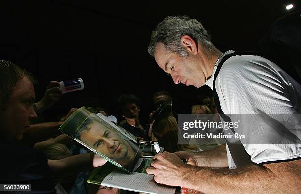 John McEnroe signs autographs after the final of the Deichmann Champions Trophy at the Grugahalle on October 30, 2005 in Essen, Germany.