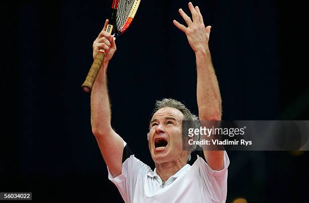 John McEnroe reacts during the final of the Deichmann Champions Trophy at the Grugahalle on October 30, 2005 in Essen, Germany.