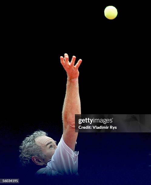 John McEnroe of U.S.A. In action during the final of the Deichmann Champions Trophy against Goran Ivanisevic of Croatia at the Grugahalle on October...