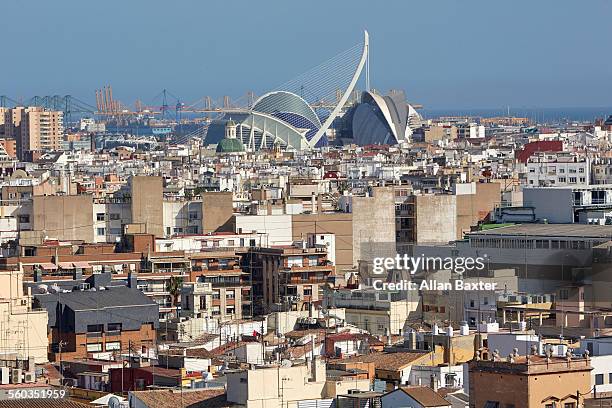 elevated cityscape of valencie at sunset - comunidad autonoma de valencia foto e immagini stock