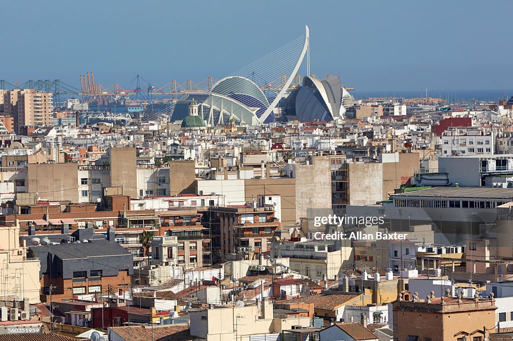 Elevated cityscape of Valencie at sunset