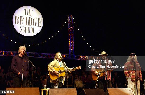 Graham Nash, Steven Stills, Neil Young, and David Crosby of Crosby, Stills, Nash, and Young perform as part of the 19th Annual Bridge School Benefit...