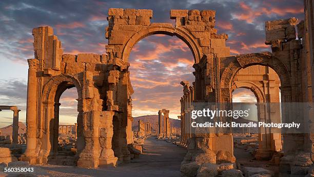 monumental arch, palmyra, syria, unesco world heri - old ruin stock pictures, royalty-free photos & images
