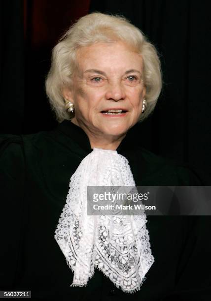 Justice Sandra Day O'Connor poses for photographers at the U.S. Supreme Court October 31, 2005 in Washington DC. Earlier in the day U.S. President...