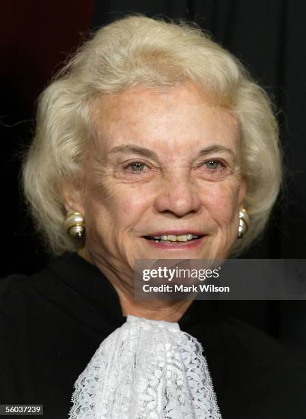 Justice Sandra Day O'Connor poses for photographers at the U.S. Supreme Court October 31, 2005 in Washington DC. Earlier in the day U.S. President...