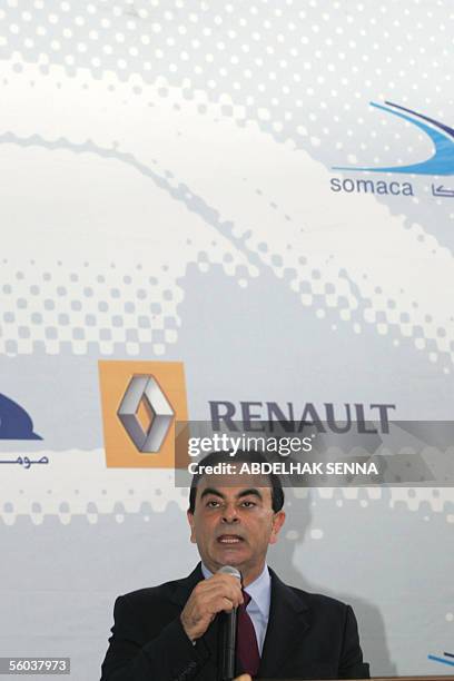 President of French auto maker Renault, Carlos Ghosn speaks during a ceremony marking the release of the 2,000th Logan, a bargain price car...