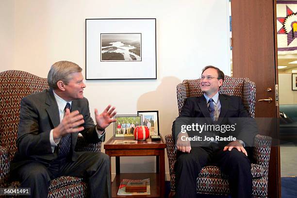 Samuel A. Alito meets with Senator Tim Johnson November 1, 2005 on Capitol Hill in Washington, DC. President George W. Bush named Alito to replace...