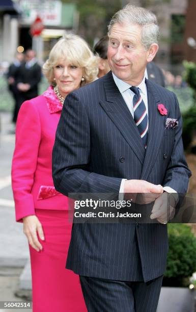 Prince Charles, Prince of Wales and Camilla, Duchess of Cornwall arrive at the site of the British Memorial Garden on November 1, 2005 in New York...