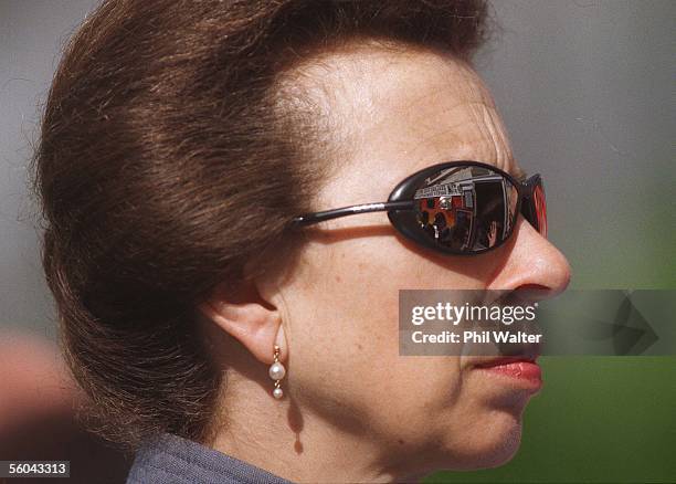 Fire Safety Promotions Officer, Graeme Dorset stands reflected in Princess Annes sunglasses during a parade by youth members of the order of St John,...