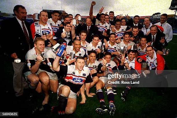 Auckland Blues celebrate 1997 Super 12 win.