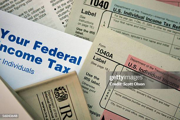 Current federal tax forms are distributed at the offices of the Internal Revenue Service November 1, 2005 in Chicago, Illinois. A presidential panel...