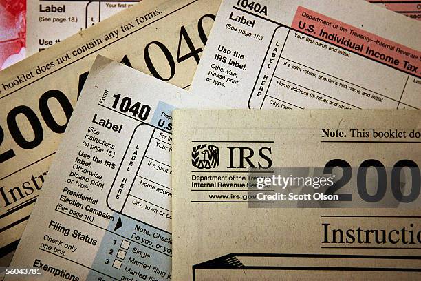 Current federal tax forms are distributed at the offices of the Internal Revenue Service November 1, 2005 in Chicago, Illinois. A presidential panel...
