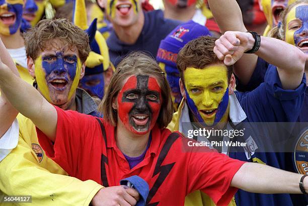 Highlanders and Crusaders fans unite in the Super 12 final at Carisbrook in Dunedin.