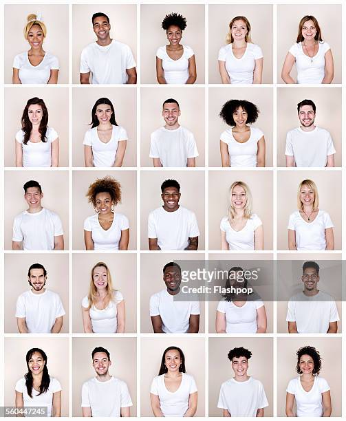 group portrait of people smiling - caucasico foto e immagini stock
