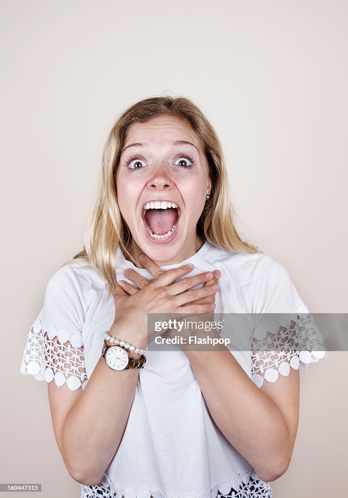 Woman with surprised expression