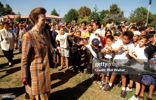 Princess Anne meets the local children at the Huntly Family Service Centre on her walkabout during her day in the Waikato before heading to...