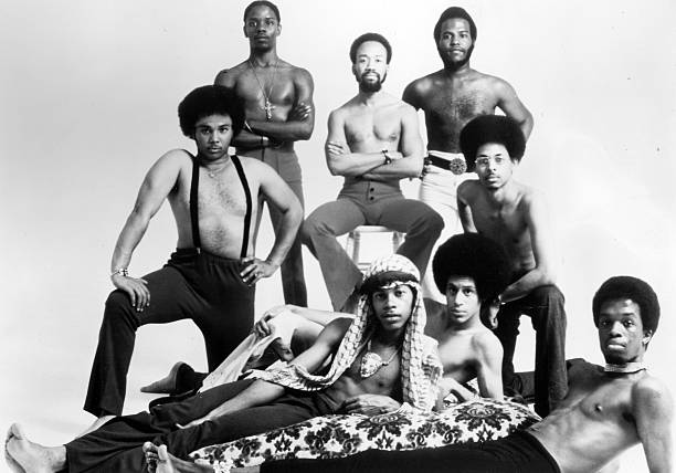The musicians of the band Earth, Wind, and Fire on 'What's Happening' television show, Baltimore, Maryland, 1960.