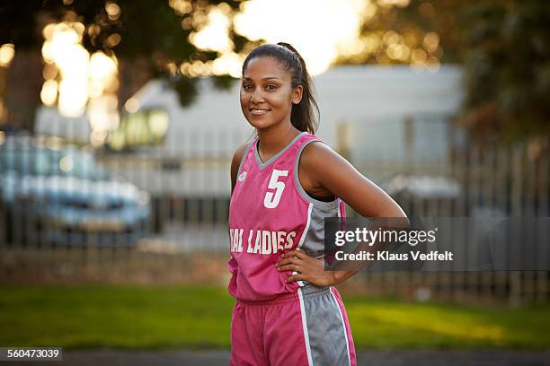 portrait of cool female basket player - basketball jersey stock pictures, royalty-free photos & images