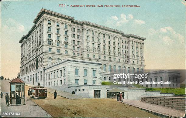 The Fairmont Hotel, a luxury hotel building in the Beaux-Arts style, on Nob Hill, built in 1907, San Francisco, California, 1920.