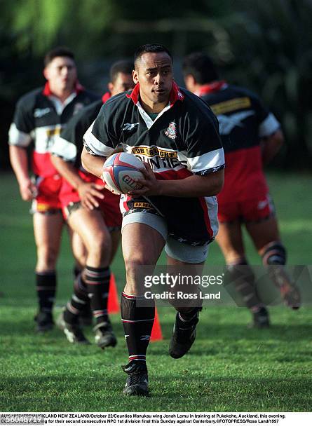 Counties Manukau wing Jonah Lomu in training at Pukekohe, Auckland, this evening. RCounties are preparing for their second consecutive NPC 1st...