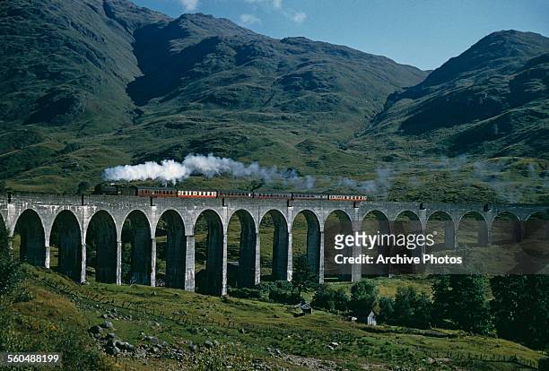 Glenfinnan Viaduct in Lochaber, Scotland, UK, 1959. The location was used in a number of films, including the 'Harry Potter' series.