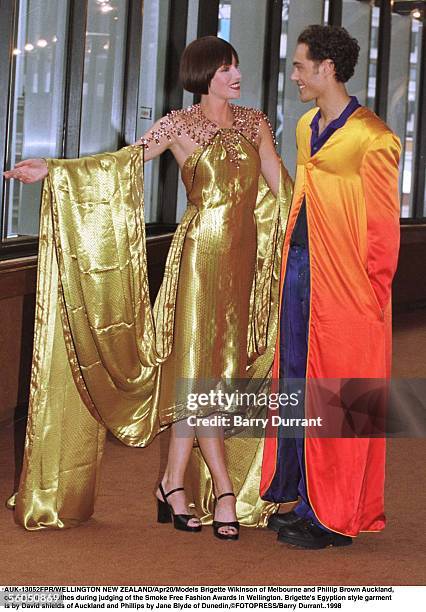 Models Brigette Wikinson of Melbourne and Phillip Brown Auckland, compare their clothes during judging of the Smoke Free Fashion Awards in...