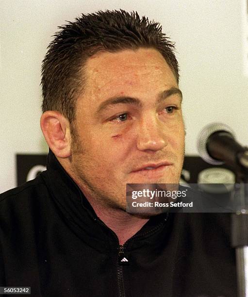 The All Black Mark Hammett at the media conference after being defeated by South Africa in the 3rd and 4th playoff of the Rugby World Cup at the...