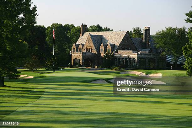 The 521 yard par 5, 9th hole, 'Meadow' with the clubhouse on the West Course at Winged Foot Golf Club venue for the 2006 US Open, on September 19,...