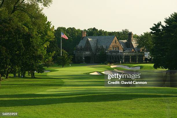 The 521 yard par 5, 9th hole, 'Meadow' with the clubhouse on the West Course at Winged Foot Golf Club venue for the 2006 US Open, on September 19,...