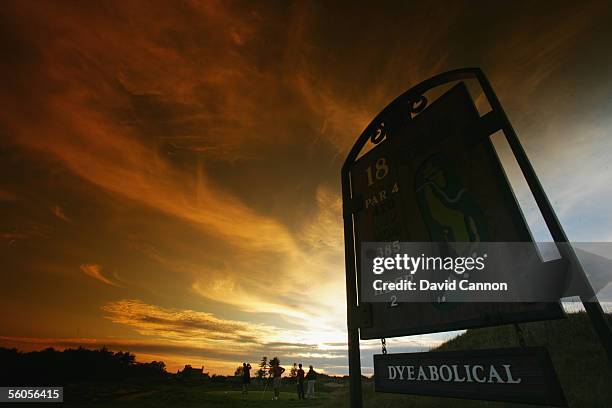 The 489 yard par 4, 18th hole 'Dyeabolical' on the Straits Course at Whistling Straits, on September 17, 2005 in Kohler, Wisconsin, United States