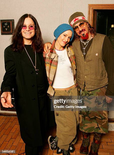 Musical artists Gwen Stefani and Ozzy Osbourne and producer Mark Hudson pose for a portrait to promote the Tsunami relief charity single, a cover of...