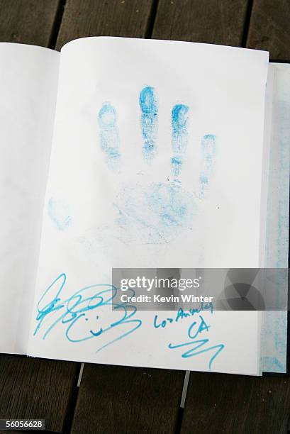 Josh Groban's handprint is seen as he records his contribution to the new disaster relief charity single, a cover of the Sir Eric Clapton ballad...