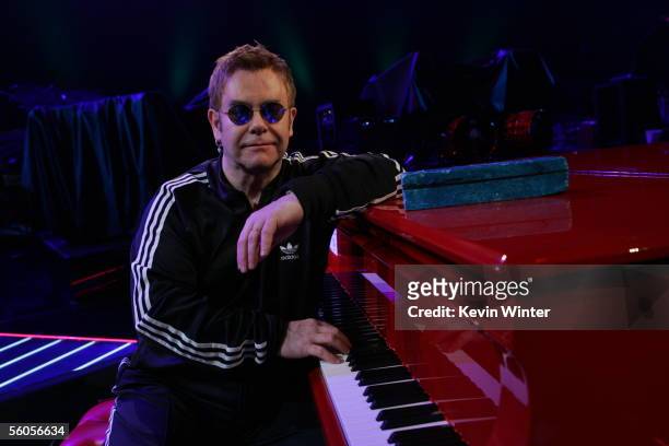 Sir Elton John records his contribution to the new disaster relief charity single, a cover of the Sir Eric Clapton ballad "Tears In Heaven" , at...